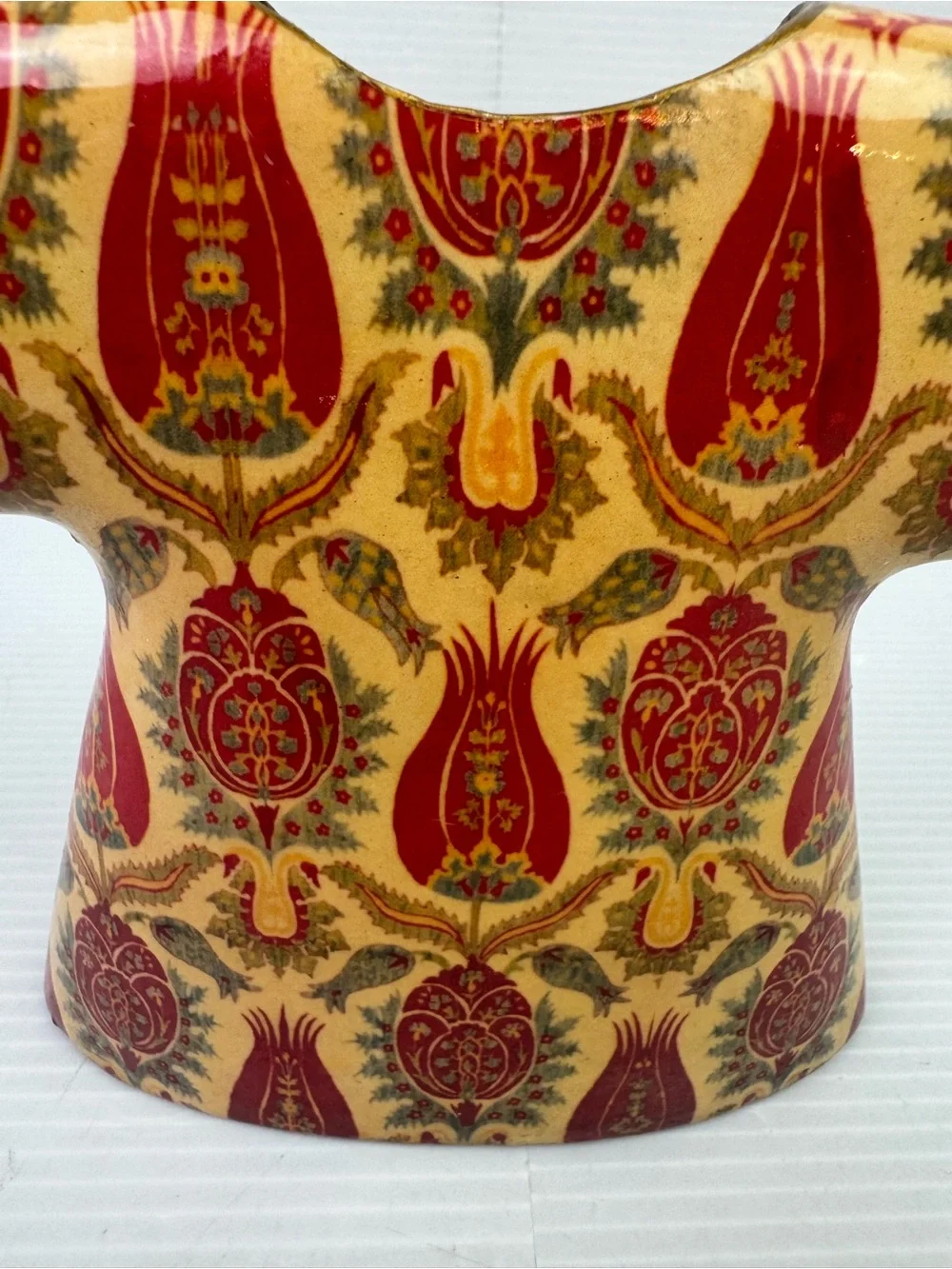 Cansucam Turkish Ottoman Kaftan Vase Red Tulip Pomegranate Gold Ceramic 5” XS